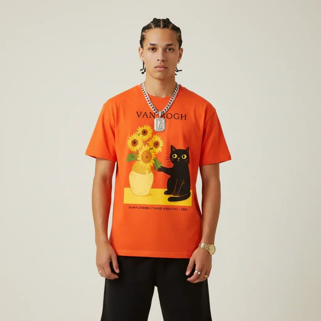 Men’s Van Gogh Cat Sunflowers Graphic Japan T-Shirt | Rebooters