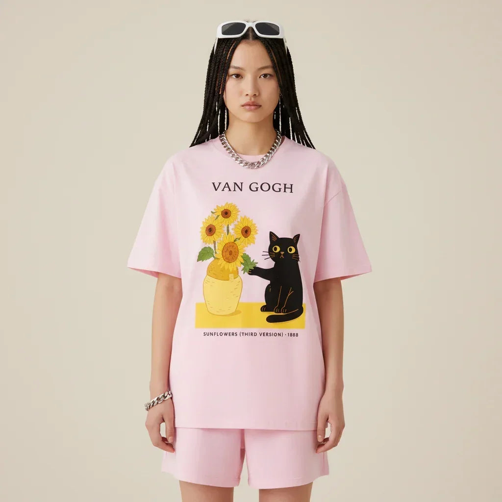 Men’s Van Gogh Cat Sunflowers Graphic Japan T-Shirt | Rebooters