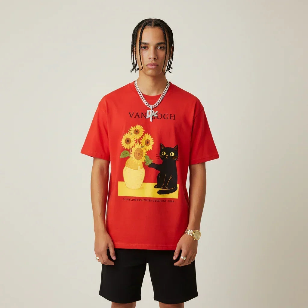 Men’s Van Gogh Cat Sunflowers Graphic Japan T-Shirt | Rebooters