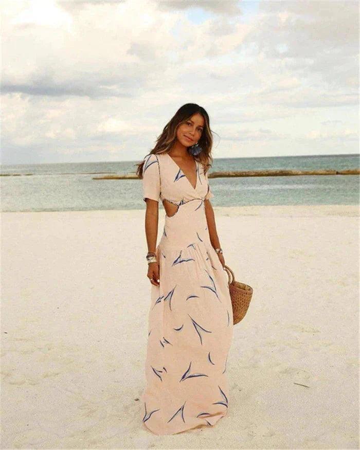Elegant Women's Maxi Dress with Flattering Deep V-Neck Rebooters Maxi Women's Dresses