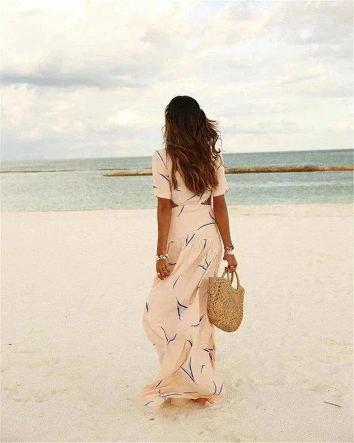 Elegant Women's Maxi Dress with Flattering Deep V-Neck Rebooters Maxi Women's Dresses