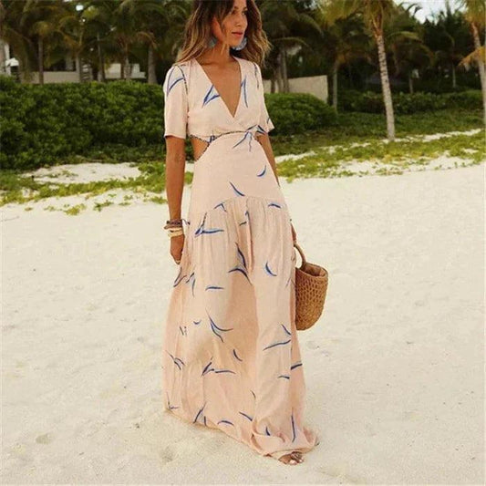 Elegant Women's Maxi Dress with Flattering Deep V-Neck Rebooters Maxi Women's Dresses