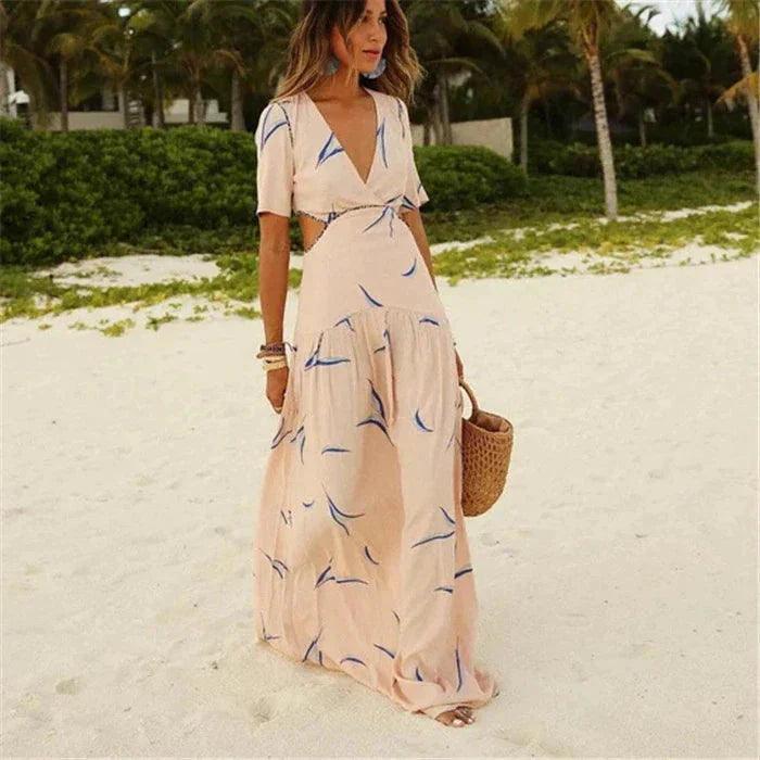 Elegant Women's Maxi Dress with Flattering Deep V-Neck Rebooters Maxi Women's Dresses