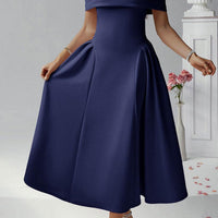 Erin Off-Shoulder Pleated A-Line Midi Dress for Events Rebooters Maxi Women's Dresses