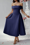 Erin Off-Shoulder Pleated A-Line Midi Dress for Events Rebooters Maxi Women's Dresses