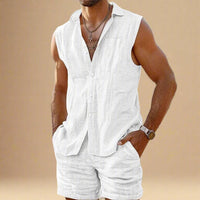 Breathable Men’s Sleeveless Cotton Linen Shirt for Summer Rebooters - mens 2 piece set