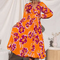 Floral Midi Dress with Pleated Skirt Rebooters Maxi Women's Dresses