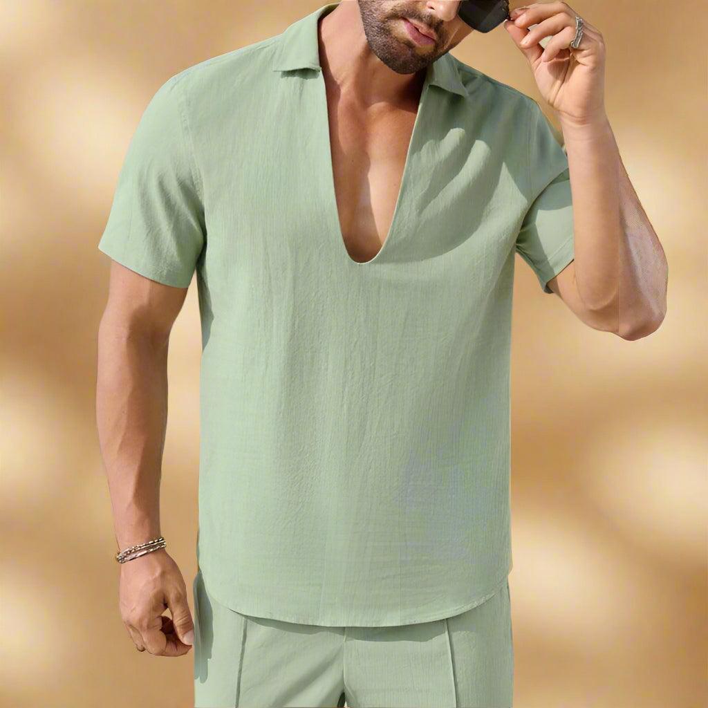 Men’s Linen Blend Casual Two-Piece Set for Warm Weather Rebooters mens 2 piece set