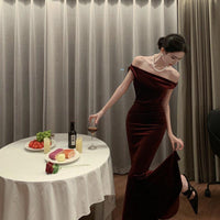 Laney Elegant Velvet Mermaid Evening Gown for Formal Wear - Rebooters -Women's Dresses