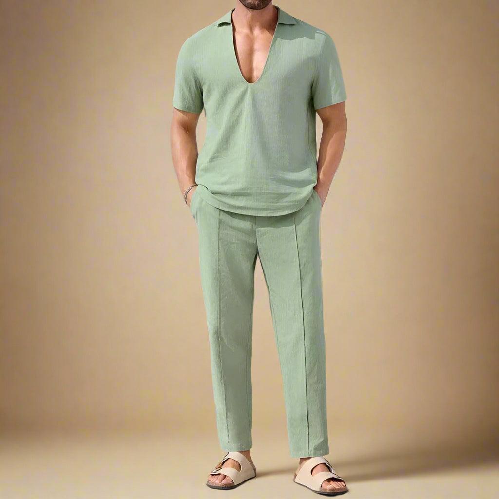 Men’s Linen Blend Casual Two-Piece Set for Warm Weather Rebooters mens 2 piece set