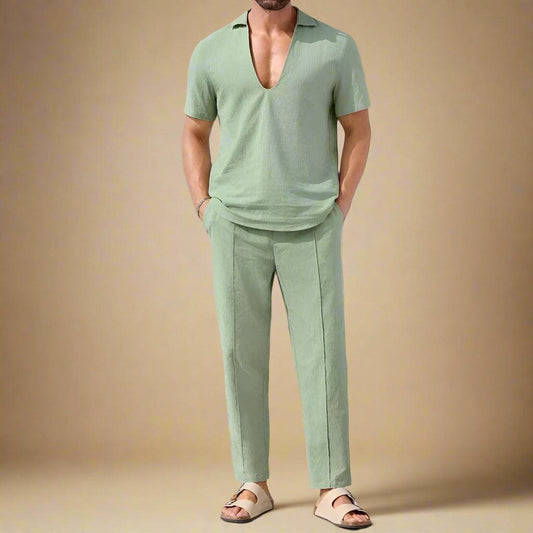 Men’s Linen Blend Casual Two-Piece Set for Warm Weather Rebooters mens 2 piece set