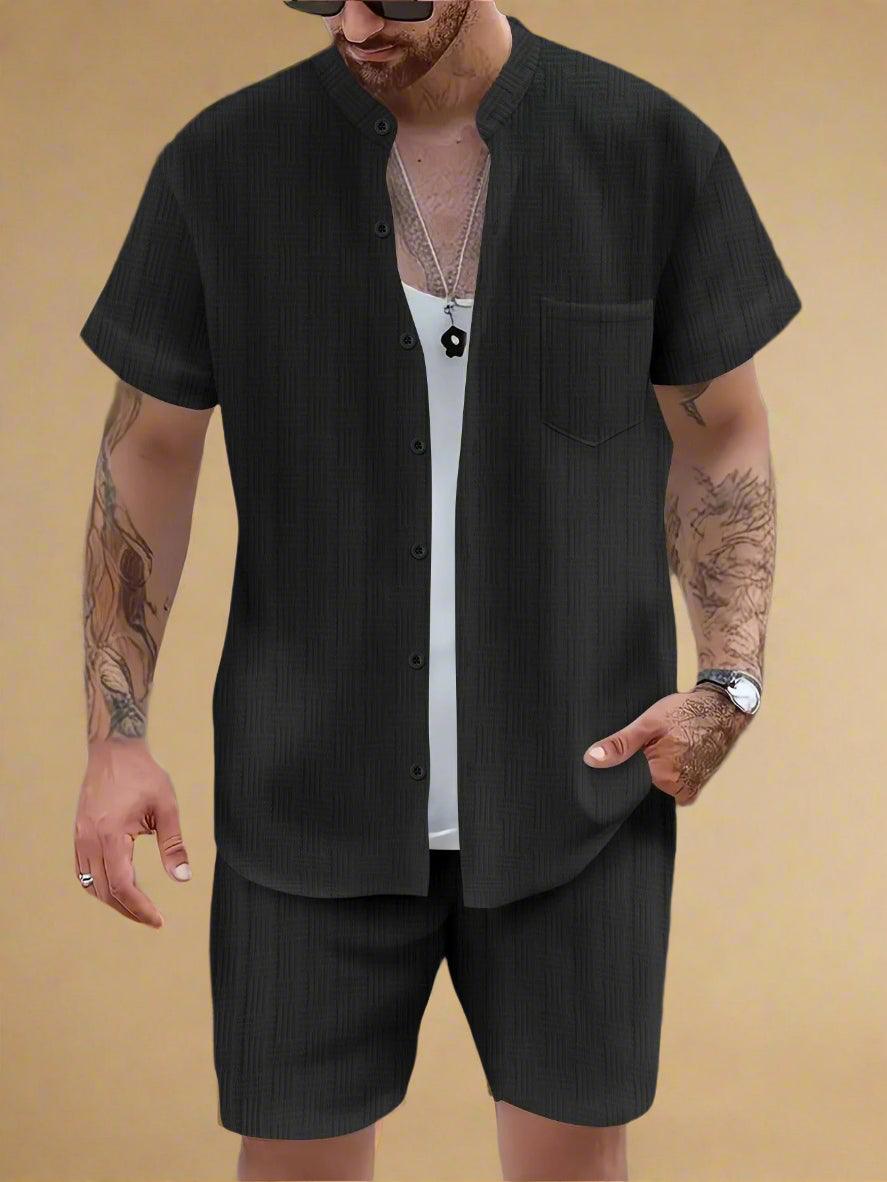 Men’s Casual Set Henley Shirt and Shorts for Summer Comfort Rebooters mens 2 piece set