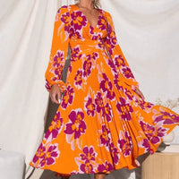Floral Midi Dress with Pleated Skirt Rebooters Maxi Women's Dresses