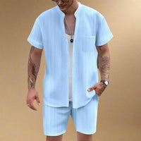 Men’s Casual Set Henley Shirt and Shorts for Summer Comfort Rebooters mens 2 piece set