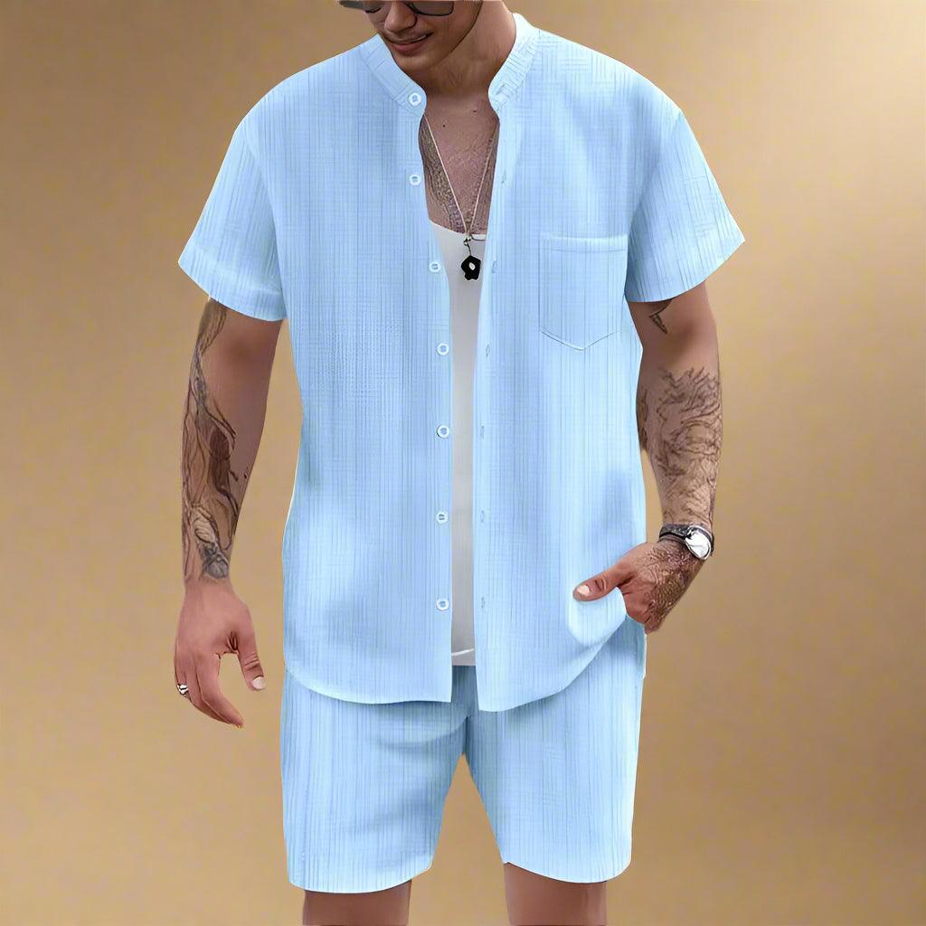 Men’s Casual Set Henley Shirt and Shorts for Summer Comfort Rebooters mens 2 piece set