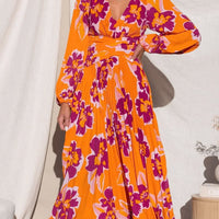 Floral Midi Dress with Pleated Skirt Rebooters Maxi Women's Dresses