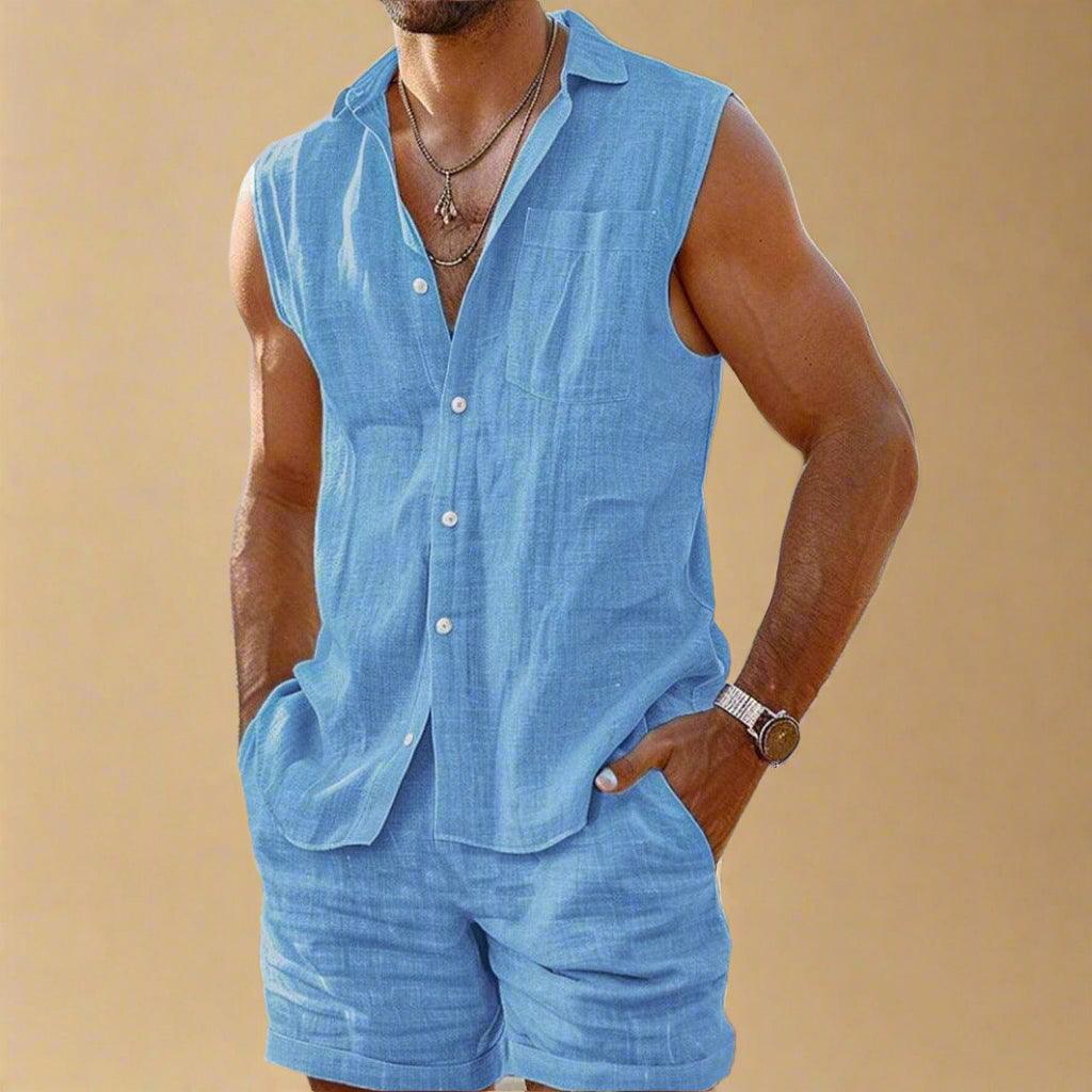 Men’s Sleeveless Shirt Cotton Linen Relaxed Fit for Summer Rebooters mens 2 piece set