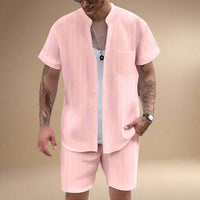 Men’s Casual Set Henley Shirt and Shorts for Summer Comfort Rebooters mens 2 piece set