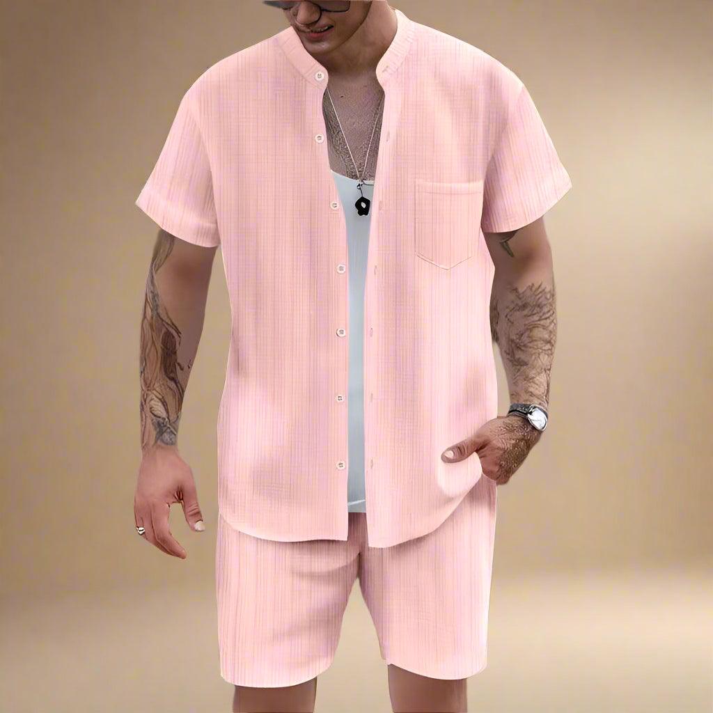 Men’s Casual Set Henley Shirt and Shorts for Summer Comfort Rebooters mens 2 piece set
