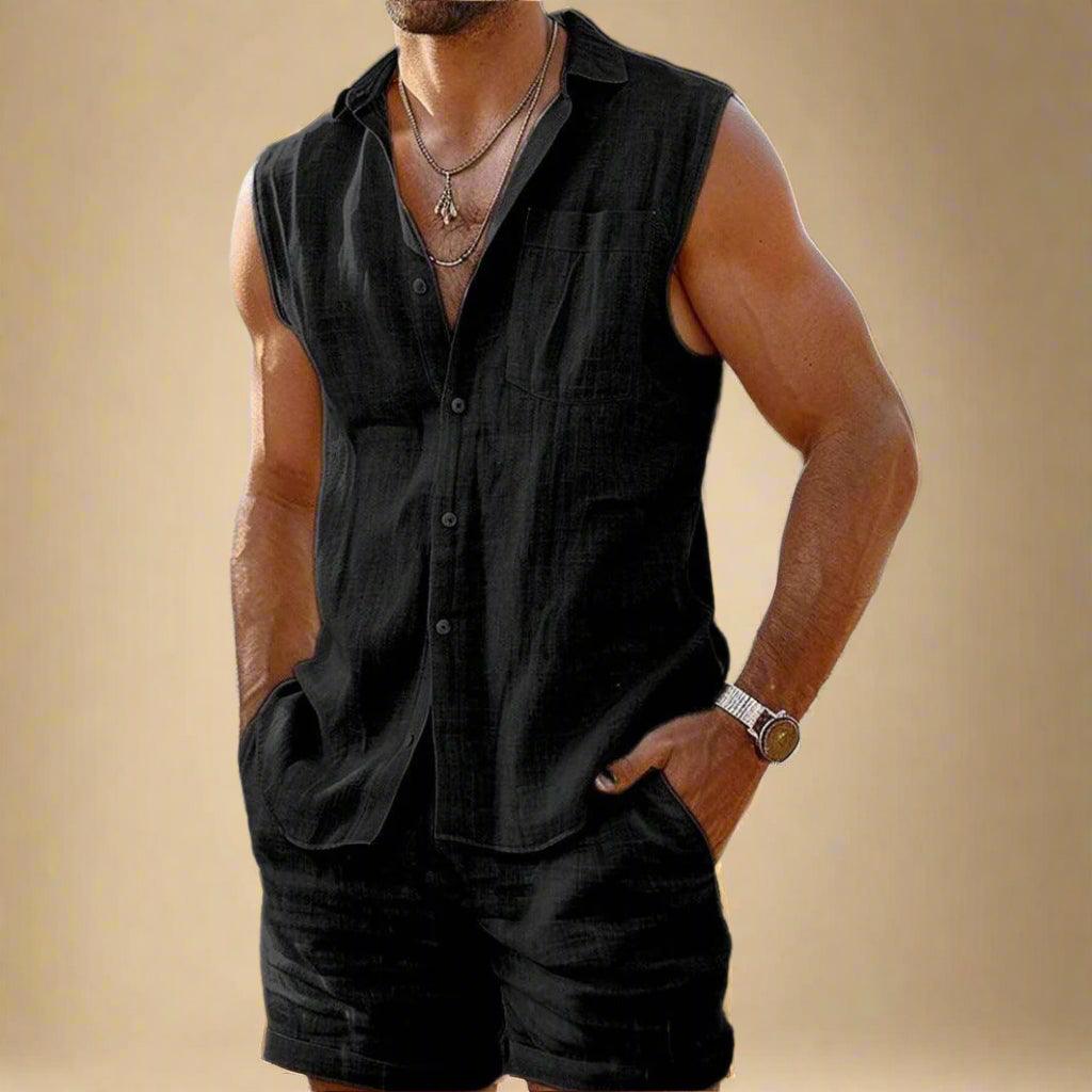 Men’s Sleeveless Shirt Cotton Linen Relaxed Fit for Summer Rebooters mens 2 piece set