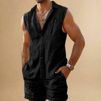 Breathable Men’s Sleeveless Cotton Linen Shirt for Summer Rebooters - mens 2 piece set