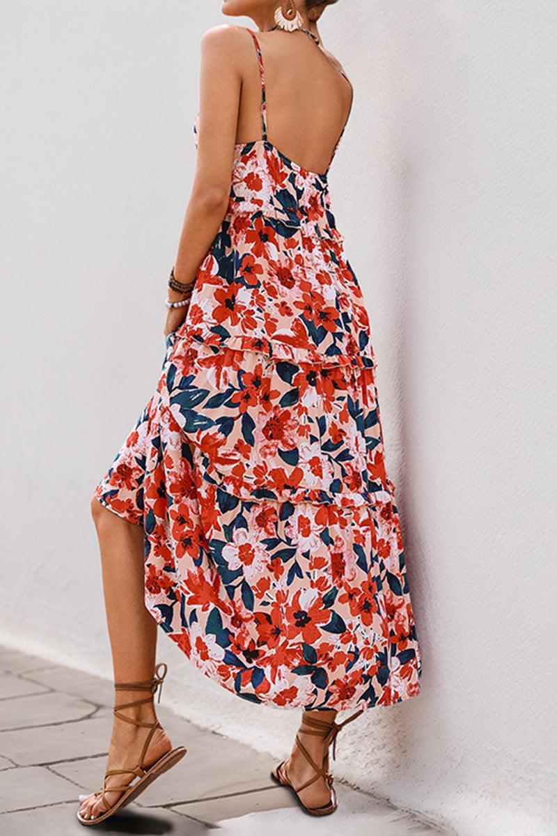 Vibrant Bella Floral Tiered Midi Dress for Summer Fun - Rebooters -Women's Dresses