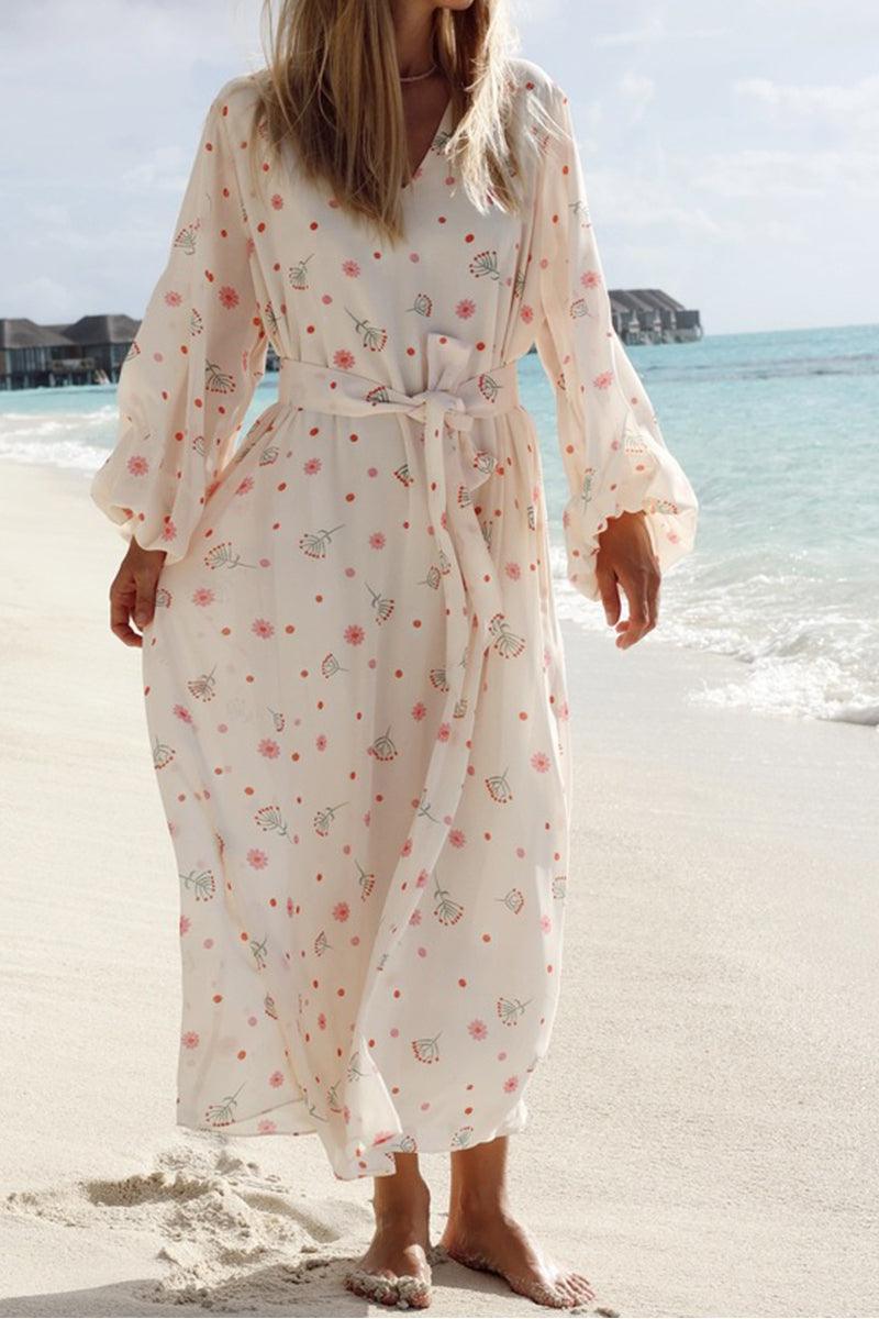 Scarlett Flowing V-neck Chiffon Dress with Adjustable Waist Tie for Elegant Beachwear - Rebooters -Women's Dresses