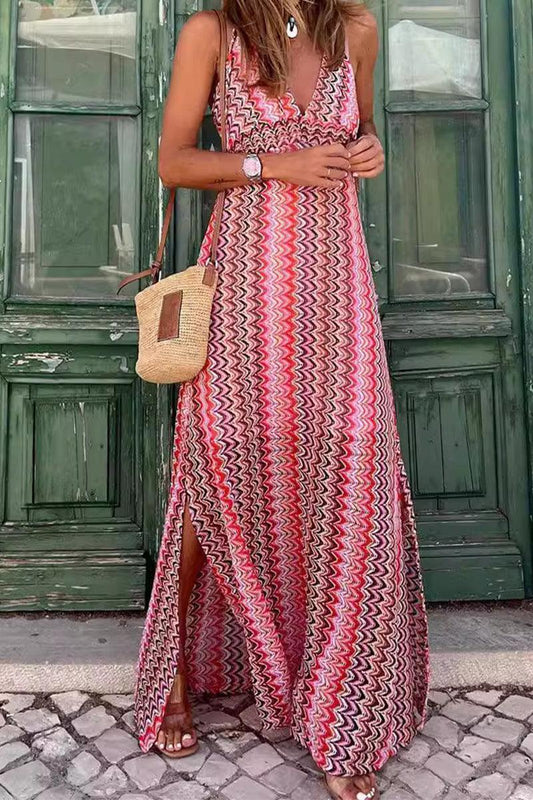 Nova Zag Knit Maxi Dress with Side Slit for Boho Vacation - Rebooters -Women's Dresses