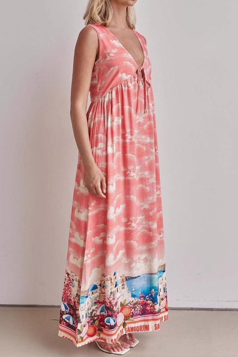 Mabel Santorini Scenic Print Maxi Dress for Effortless Style - Rebooters -Women's Dresses