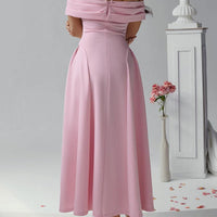 Erin Off-Shoulder Pleated A-Line Midi Dress for Events Rebooters Maxi Women's Dresses