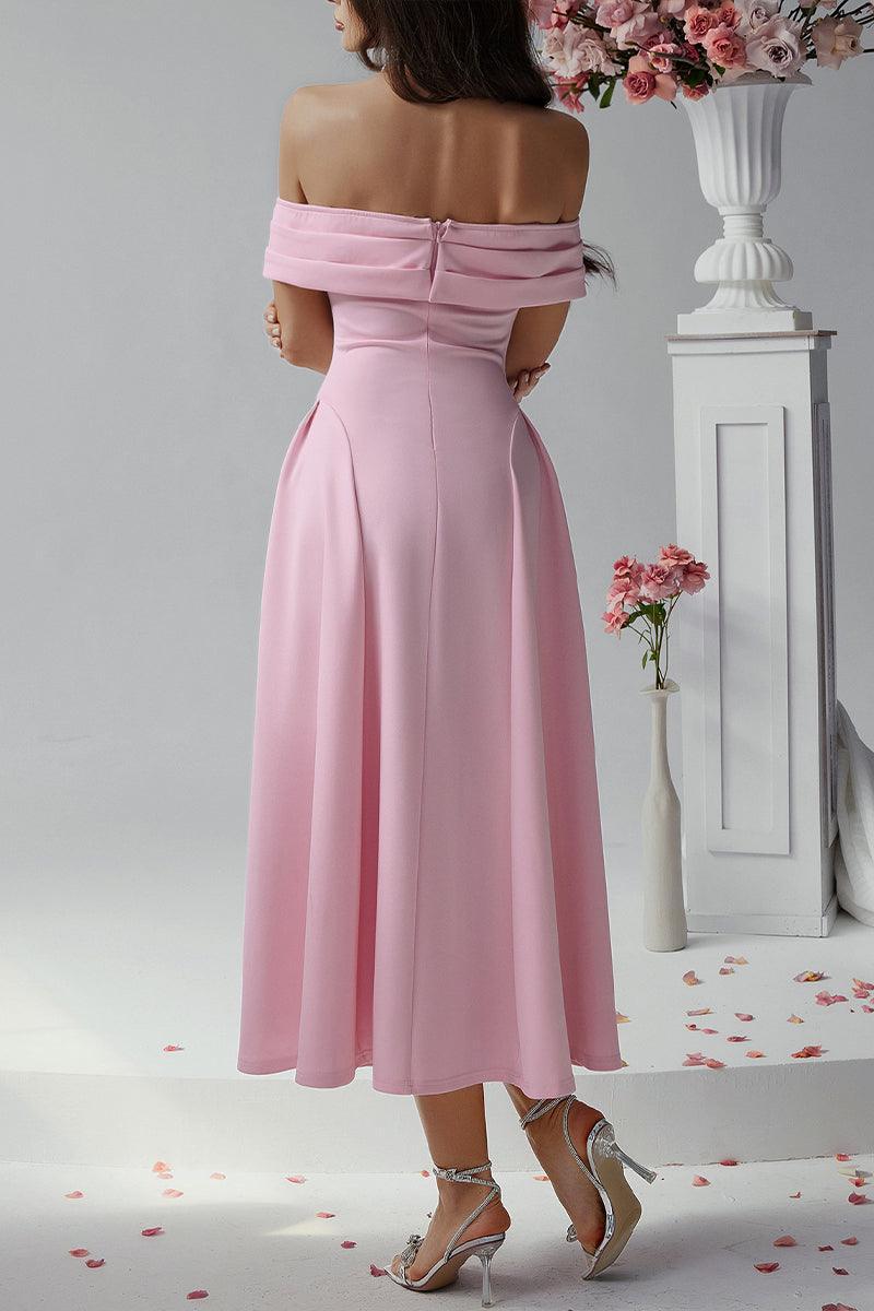 Erin Off-Shoulder Pleated A-Line Midi Dress for Events Rebooters Maxi Women's Dresses