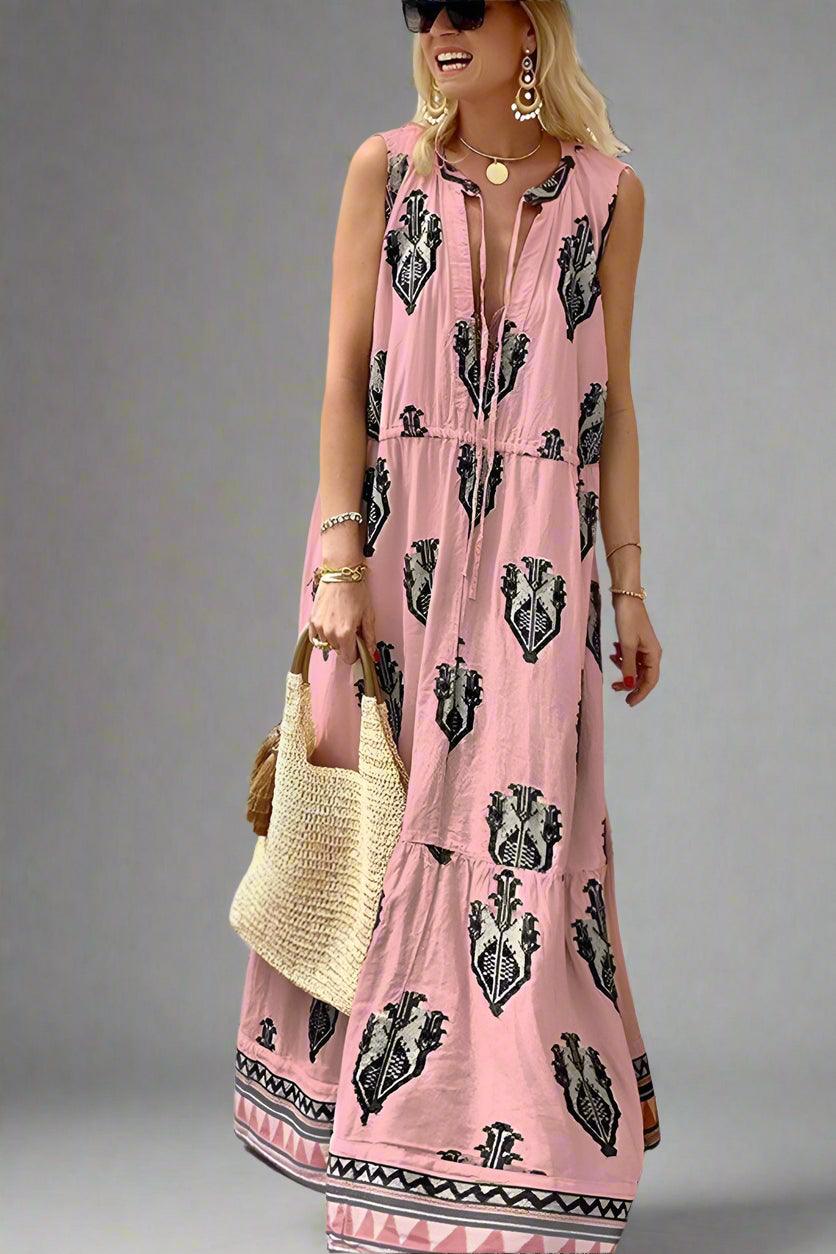 Mia Vibrant Printed Sleeveless Maxi Dress with Flowing Silhouette for Elegant Style - Rebooters -Women's Dresses