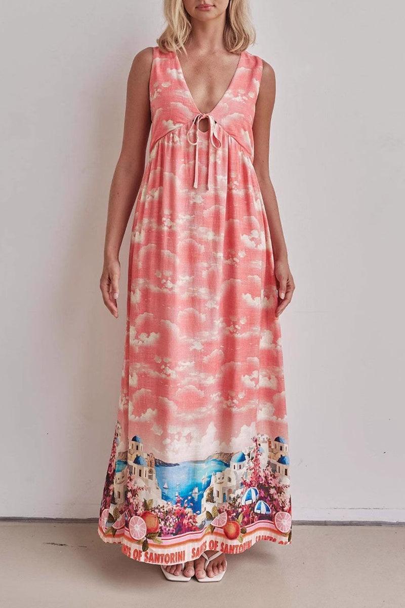 Mabel Santorini Scenic Print Maxi Dress for Effortless Style - Rebooters -Women's Dresses