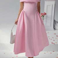 Erin Off-Shoulder Pleated A-Line Midi Dress for Events Rebooters Maxi Women's Dresses