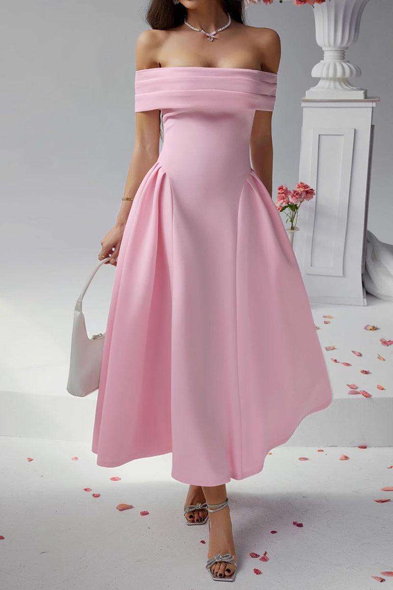 Erin Off-Shoulder Pleated A-Line Midi Dress for Events Rebooters Maxi Women's Dresses