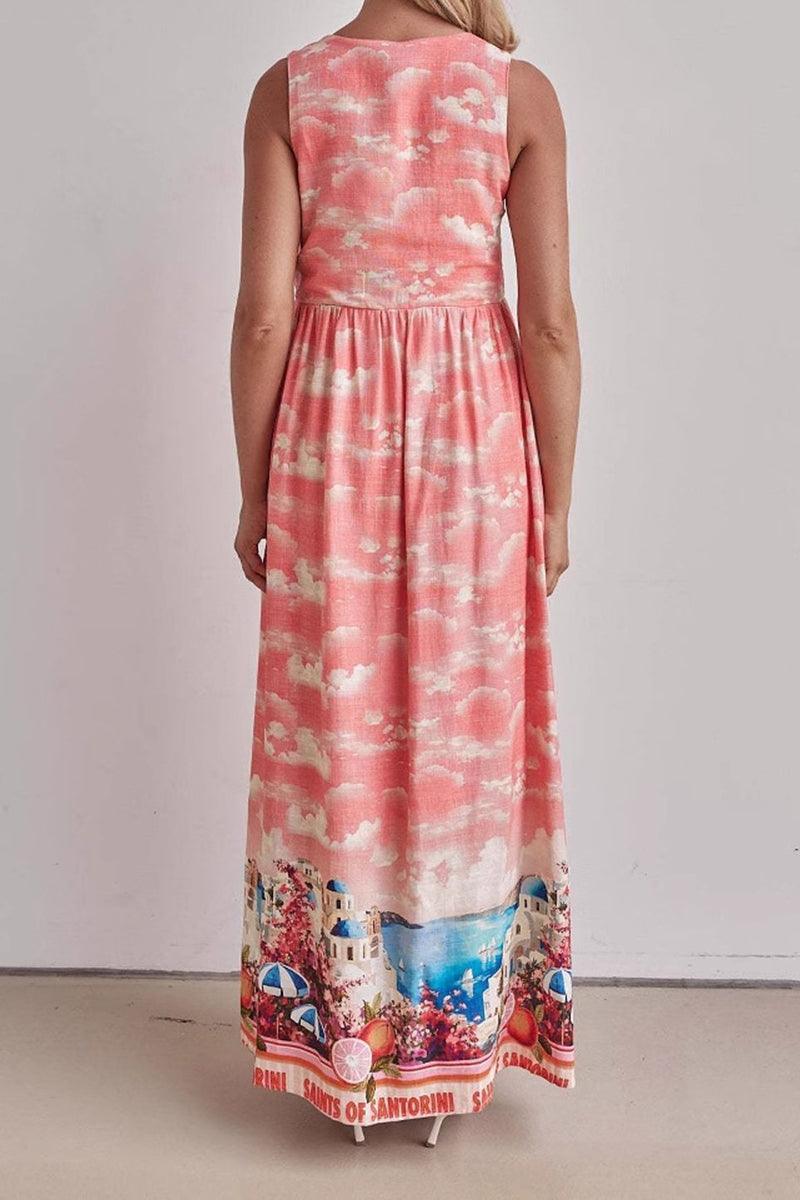 Mabel Santorini Scenic Print Maxi Dress for Effortless Style - Rebooters -Women's Dresses