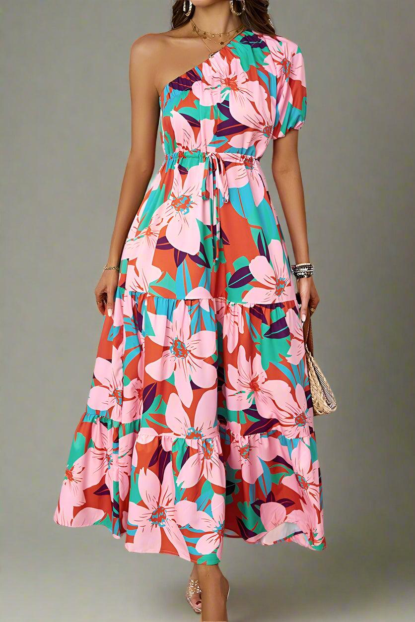 Penelope Statement-Making Puff Sleeve One-Shoulder Maxi Dress for Elegant Occasions - Rebooters -Women's Dresses