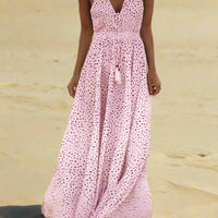 Mila Polka Dot V-Neck Maxi Dress with Flowing Silhouette - Rebooters -Women's Dresses