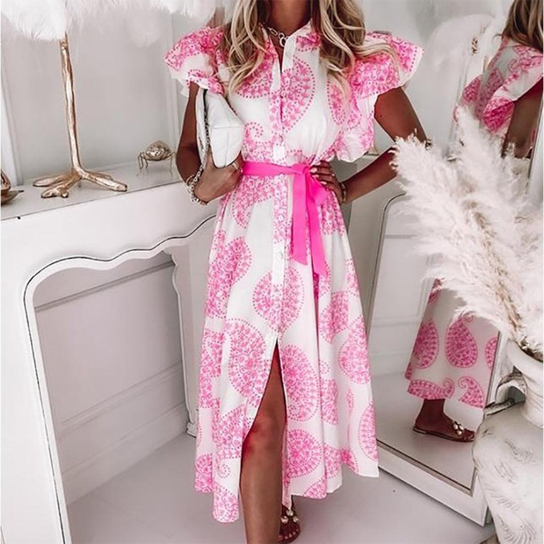 Chic Madeleine Women's Maxi Dress with Ruffled Sleeves and Belt Rebooters Maxi Women's Dresses