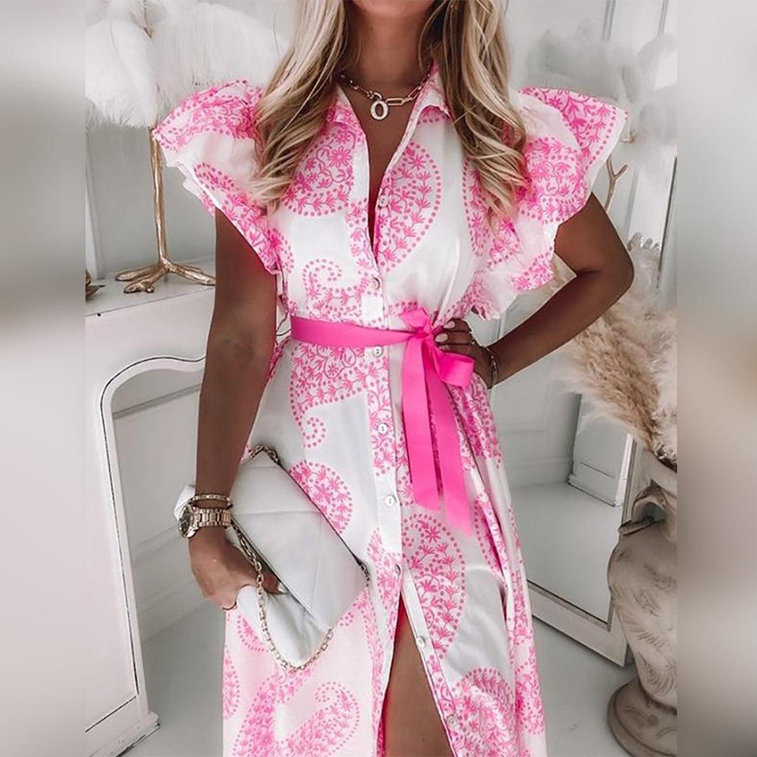 Chic Madeleine Women's Maxi Dress with Ruffled Sleeves and Belt Rebooters Maxi Women's Dresses