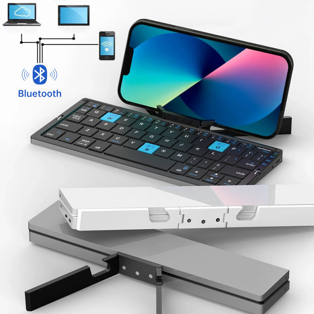 Portable Bluetooth Wireless Folding Keyboard for iPad iPhone Mac Rechargeable Compact Design - Rebooters