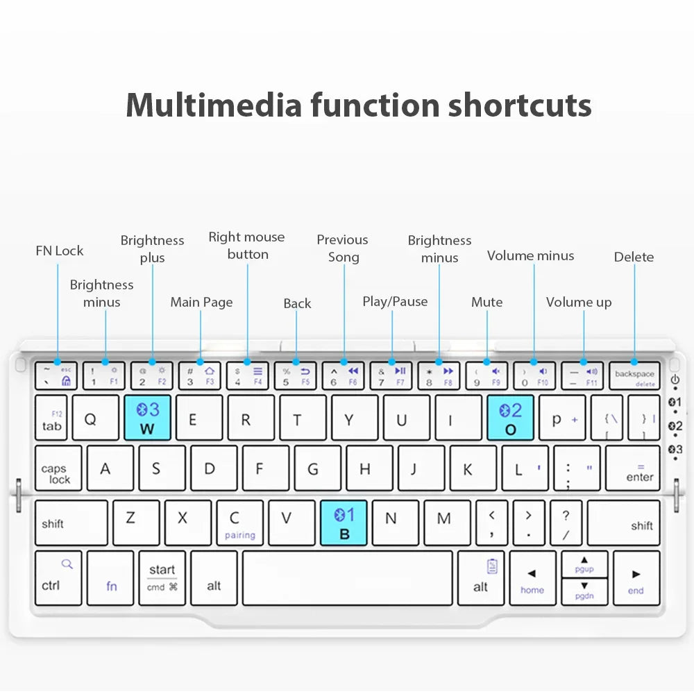 Portable Bluetooth Wireless Folding Keyboard for iPad iPhone Mac Rechargeable Compact Design - Rebooters