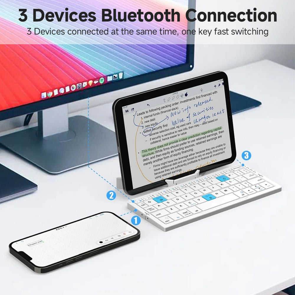 Portable Bluetooth Wireless Folding Keyboard for iPad iPhone Mac Rechargeable Compact Design - Rebooters