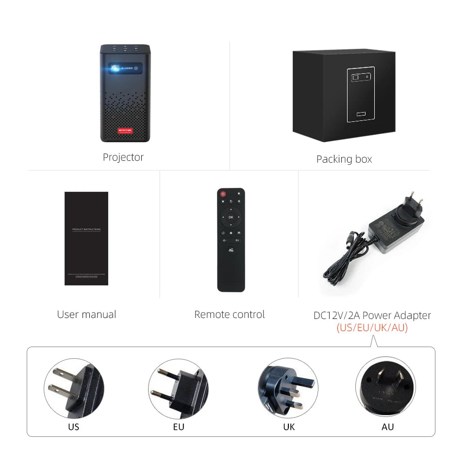 Portable P20 3D 4K Smart DLP Projector – Native 1080P, Android 9.0, 150-Inch Display - Rebooters