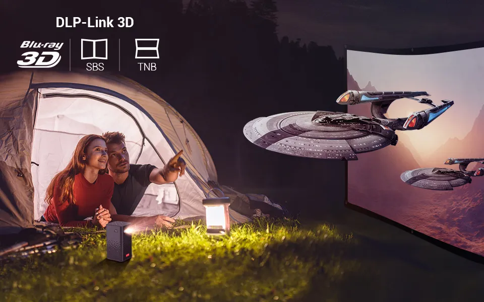 Portable P20 3D 4K Smart DLP Projector – Native 1080P, Android 9.0, 150-Inch Display - Rebooters