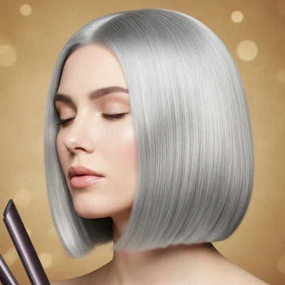 Hair straightener with purple design on a gold background