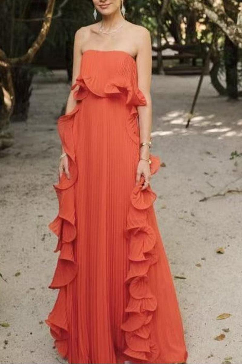 Elegant Ivy Ruffle Pleated Gown Dress for Special Occasions Rebooters Maxi Women's Dresses