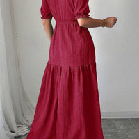 Elegant Elise Puff Sleeve Smocked Waist Split Maxi Dress Rebooters Maxi Women's Dresses