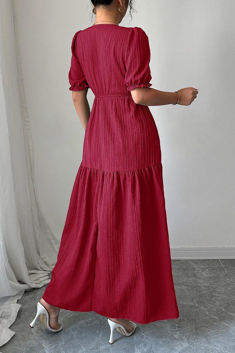 Elegant Elise Puff Sleeve Smocked Waist Split Maxi Dress Rebooters Maxi Women's Dresses