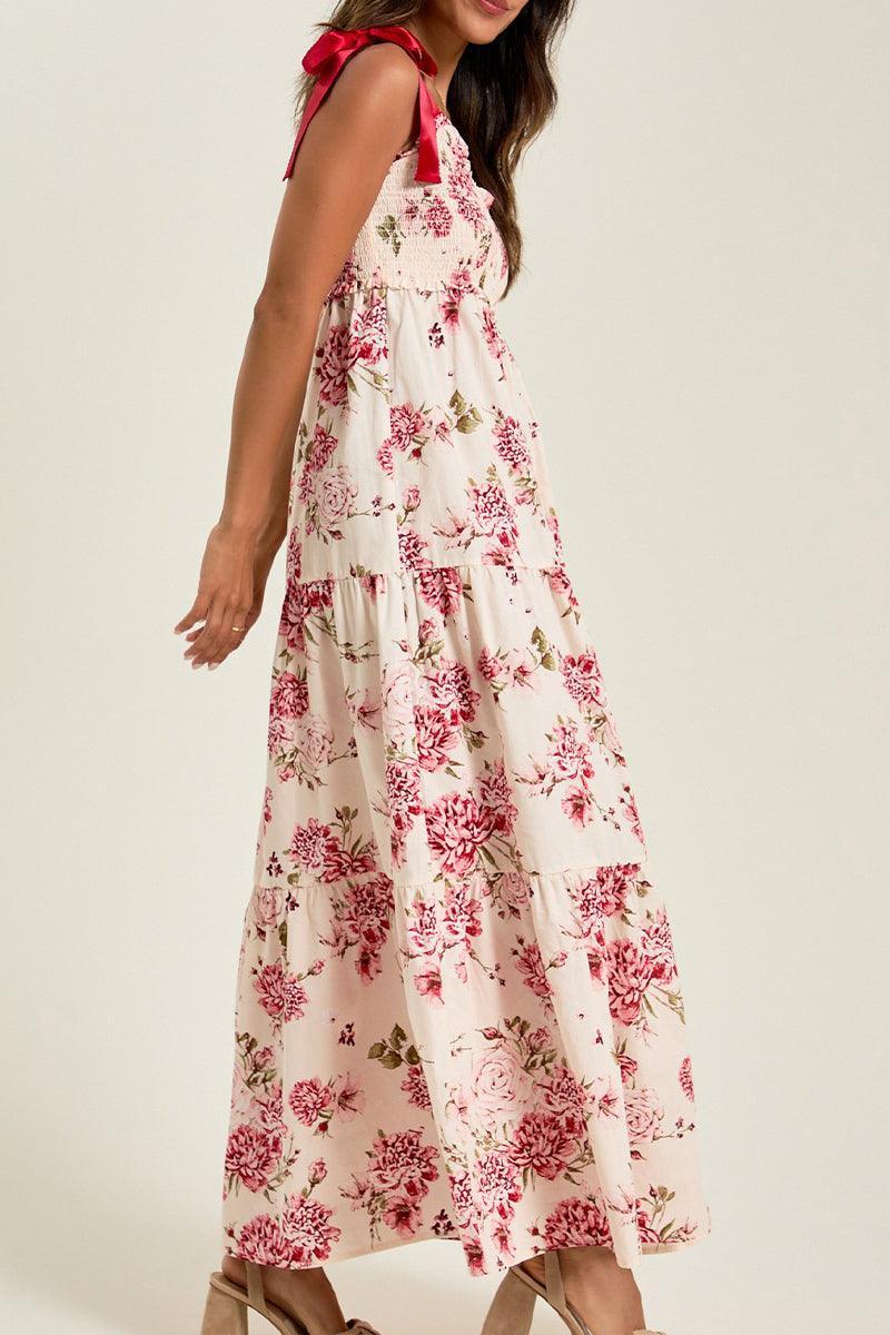 Blossom Floral Smocked Maxi Dress for Elegant Summer Look - Rebooters -Women's Dresses